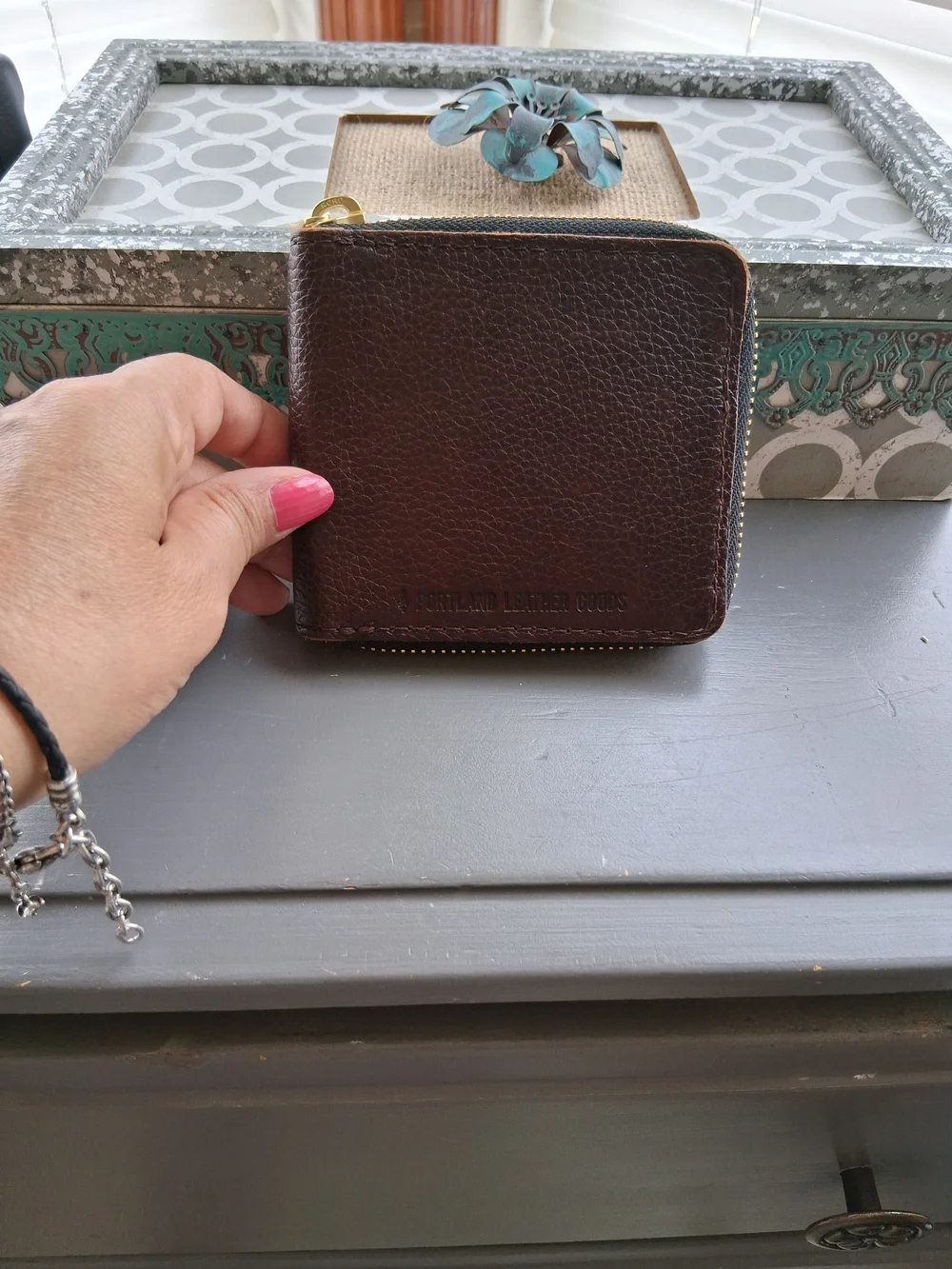 Portland Leather Brown Leather Zip Wallet for Unisex